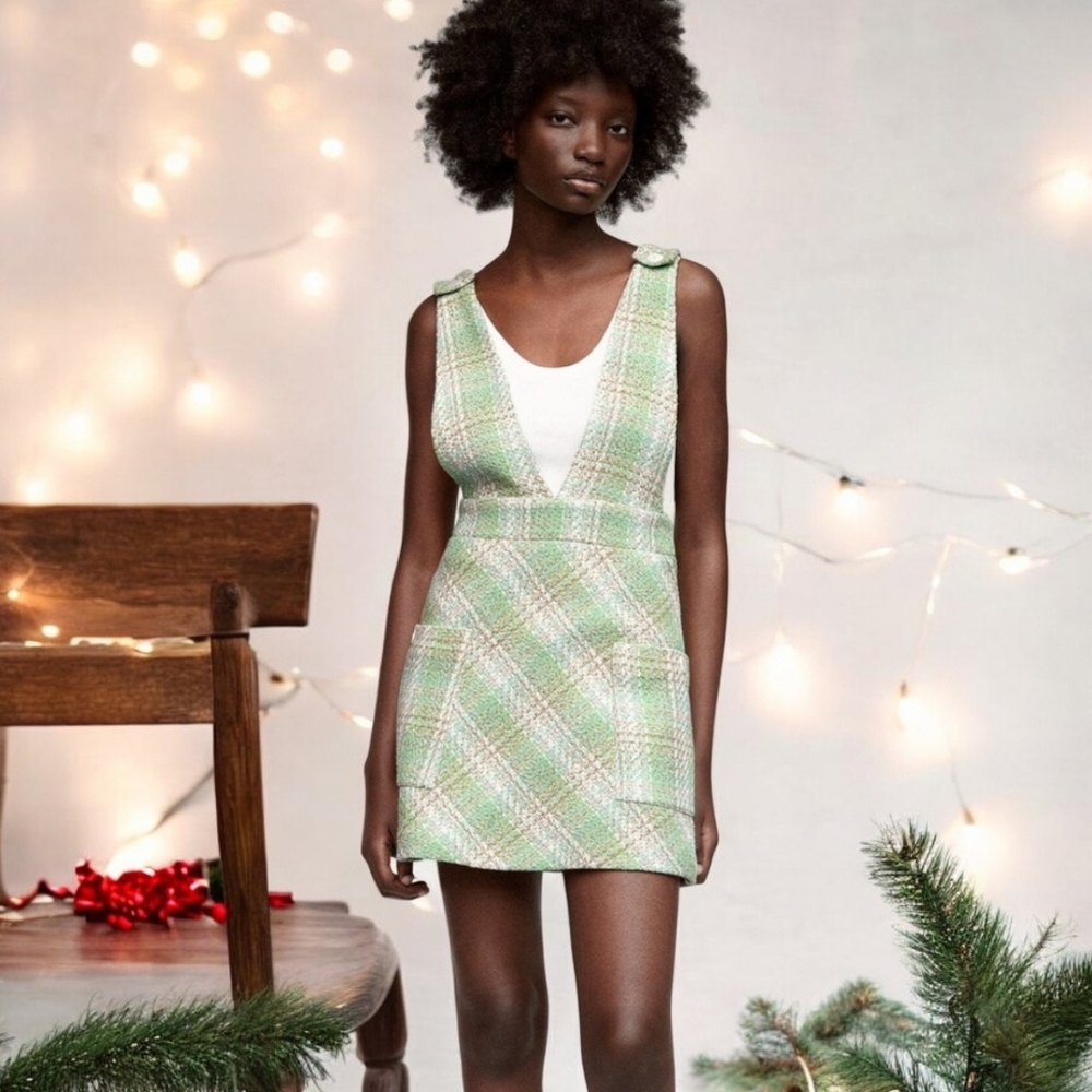 Zara Mint Green Checkered Mini Dress - Picture 4 of 10